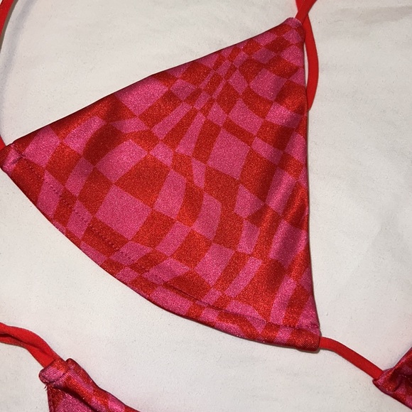 nwt red/pink checkerboard bikini size 6 - Picture 4 of 6